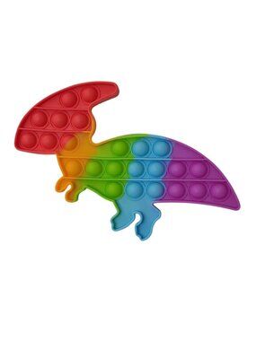 Rainbow Dinosaur Pop It Fidget Toy Parasaurolophus Shape Sensory Silicone 8"